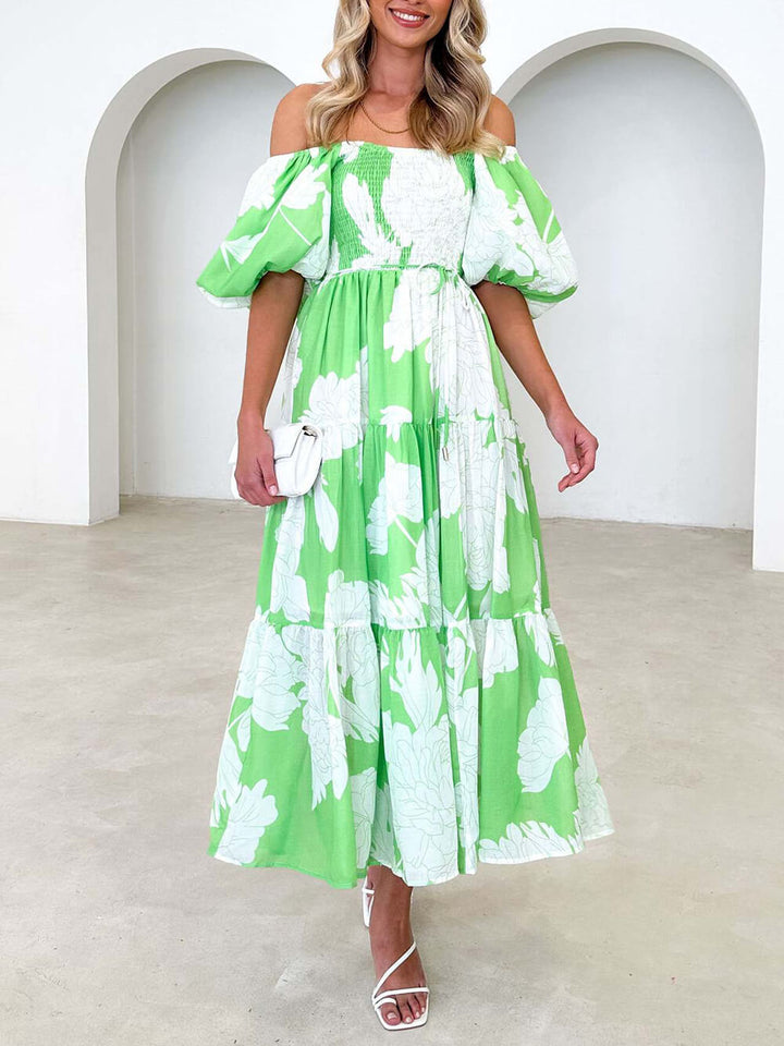 Fiore - Unique Floral Print Patchwork Up Pleated Maxi Dress