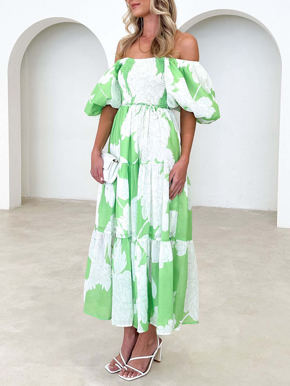 Fiore - Unique Floral Print Patchwork Up Pleated Maxi Dress