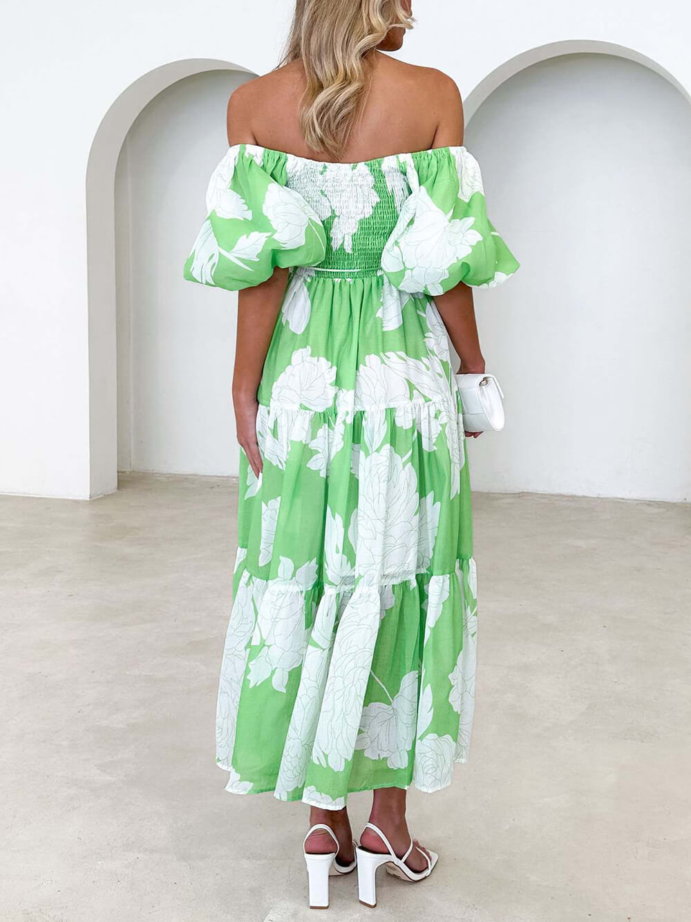 Fiore - Unique Floral Print Patchwork Up Pleated Maxi Dress