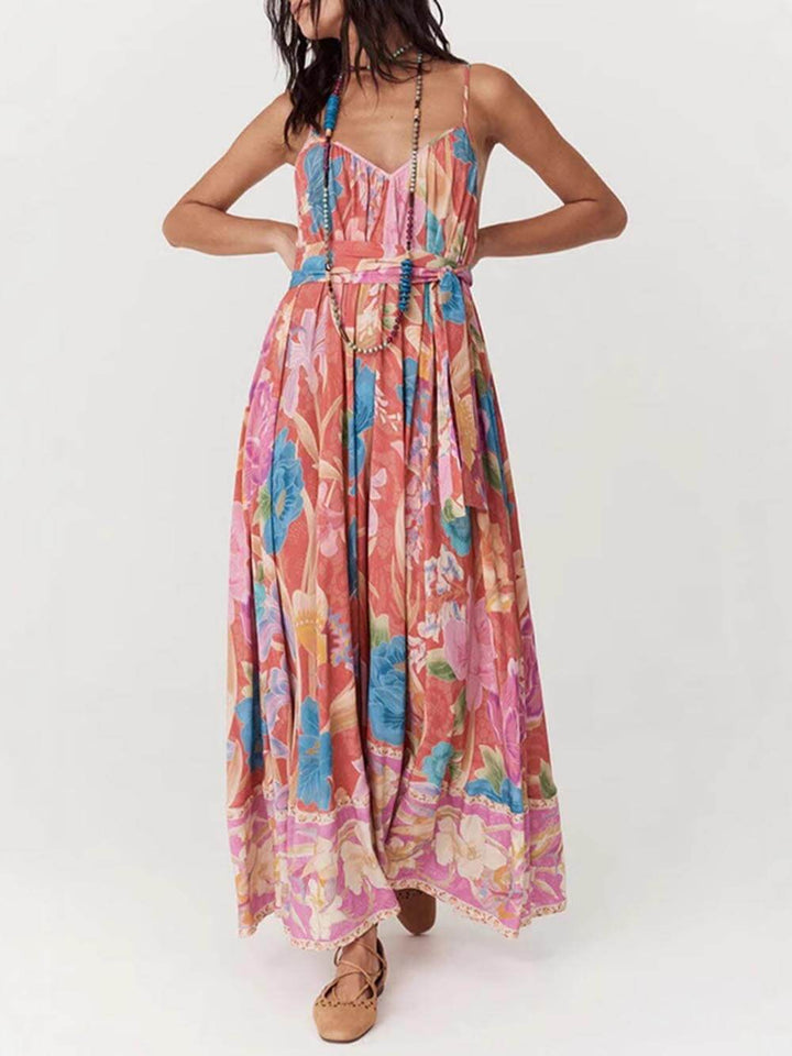 Elara - Casual Positioning Print Suspender Maxi Dress