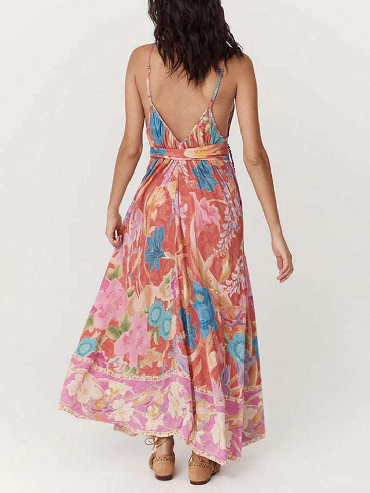 Elara - Casual Positioning Print Suspender Maxi Dress