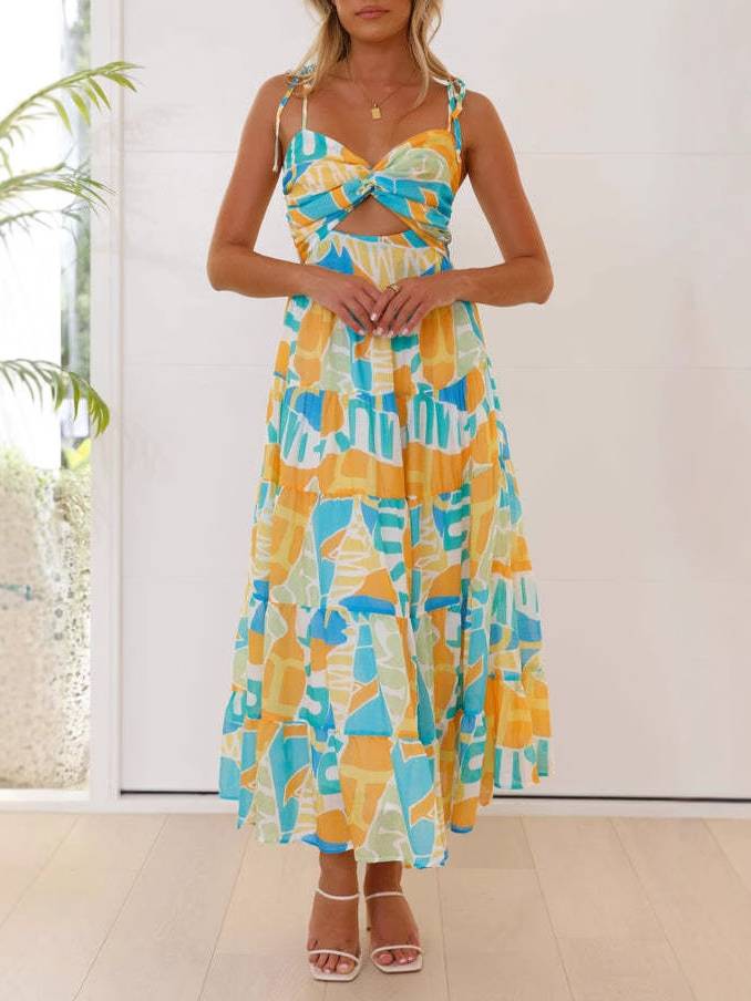 Kaia - Printed Suspender Midi Dress