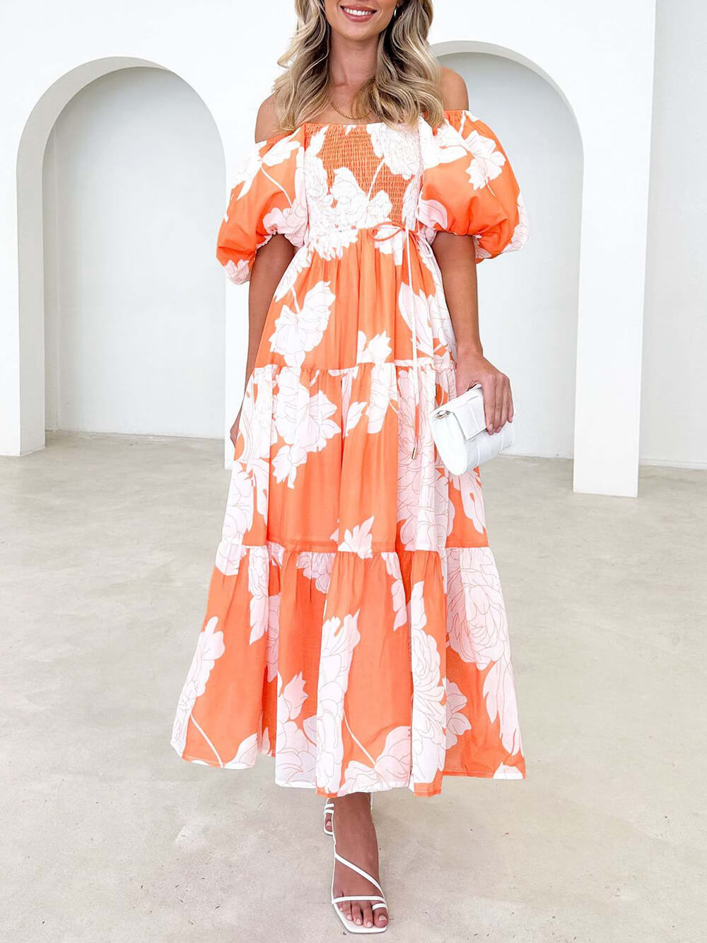 Fiore - Unique Floral Print Patchwork Up Pleated Maxi Dress