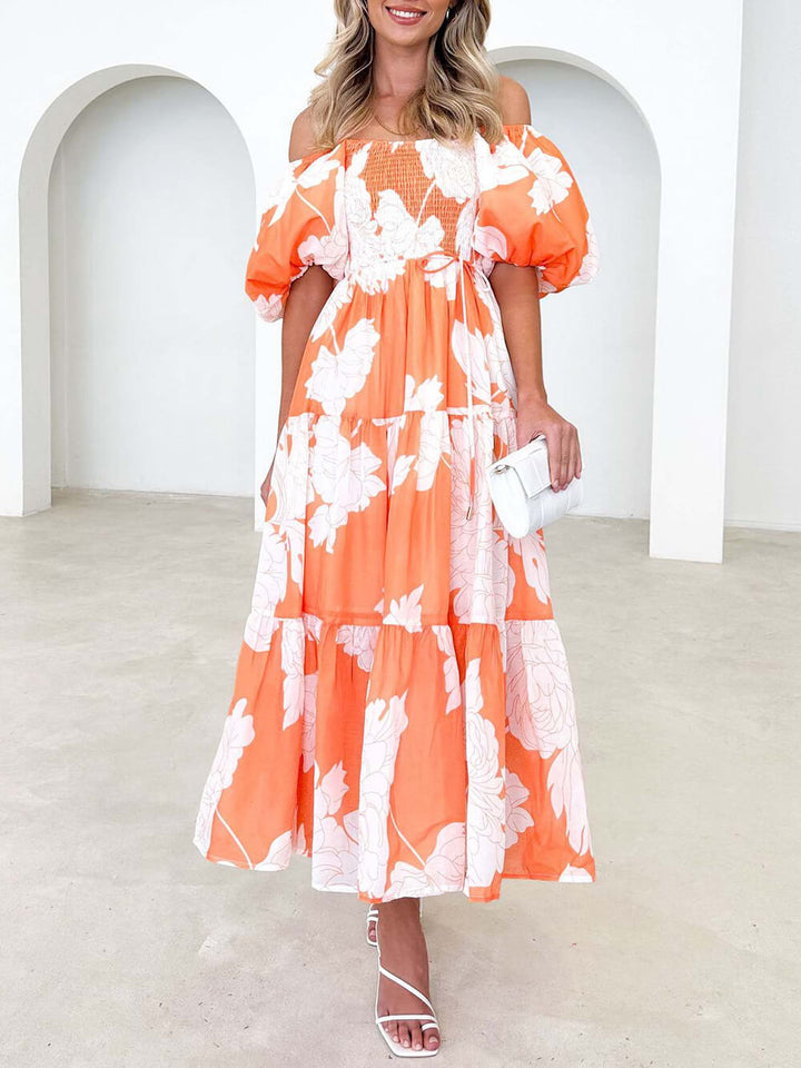 Fiore - Unique Floral Print Patchwork Up Pleated Maxi Dress
