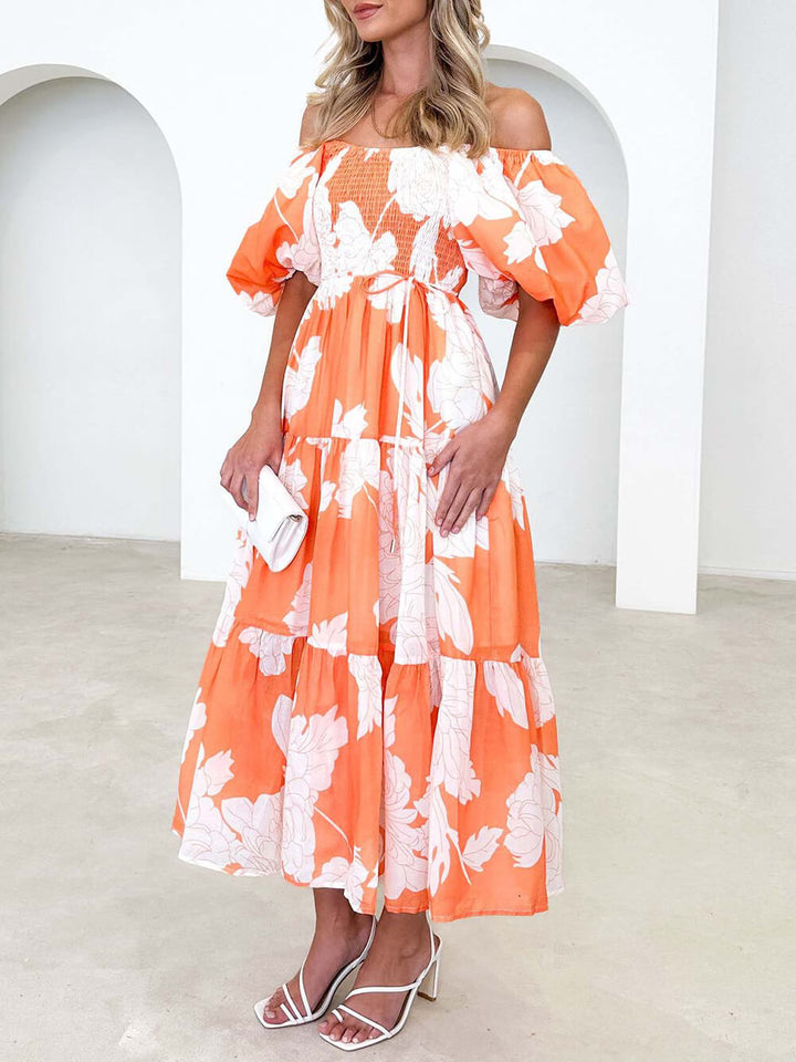 Fiore - Unique Floral Print Patchwork Up Pleated Maxi Dress