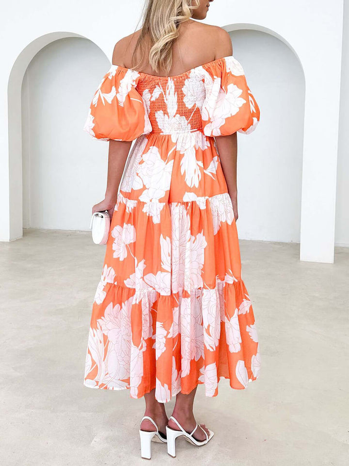 Fiore - Unique Floral Print Patchwork Up Pleated Maxi Dress