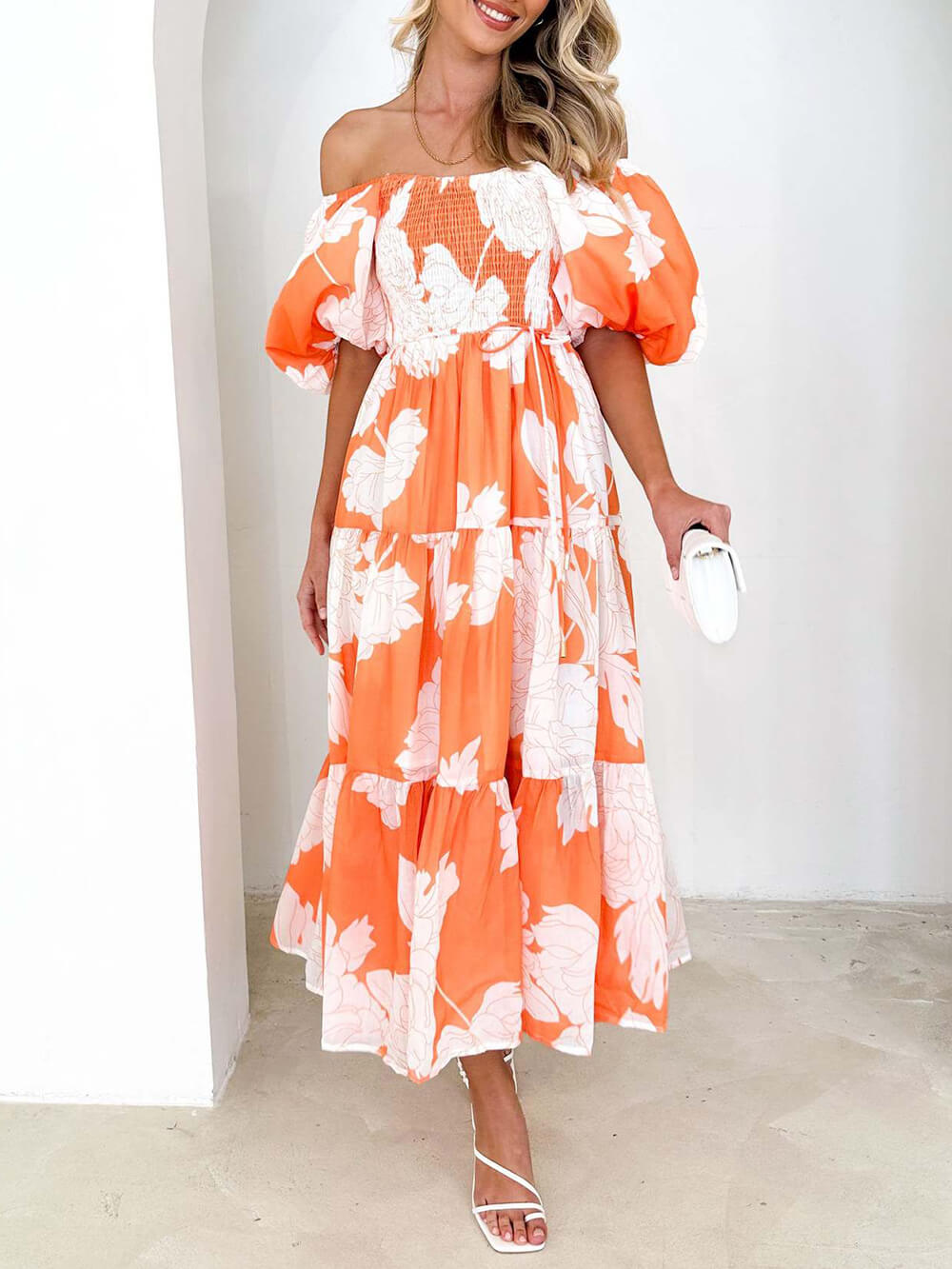 Fiore - Unique Floral Print Patchwork Up Pleated Maxi Dress