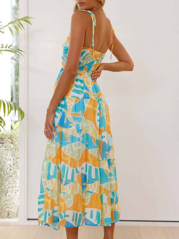 Kaia - Printed Suspender Midi Dress