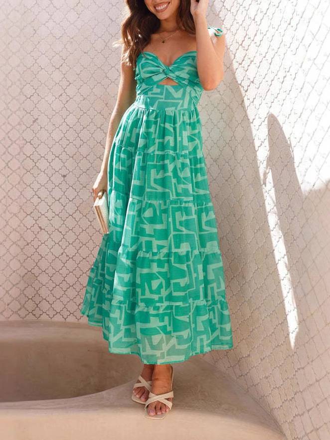 Kaia - Printed Suspender Midi Dress