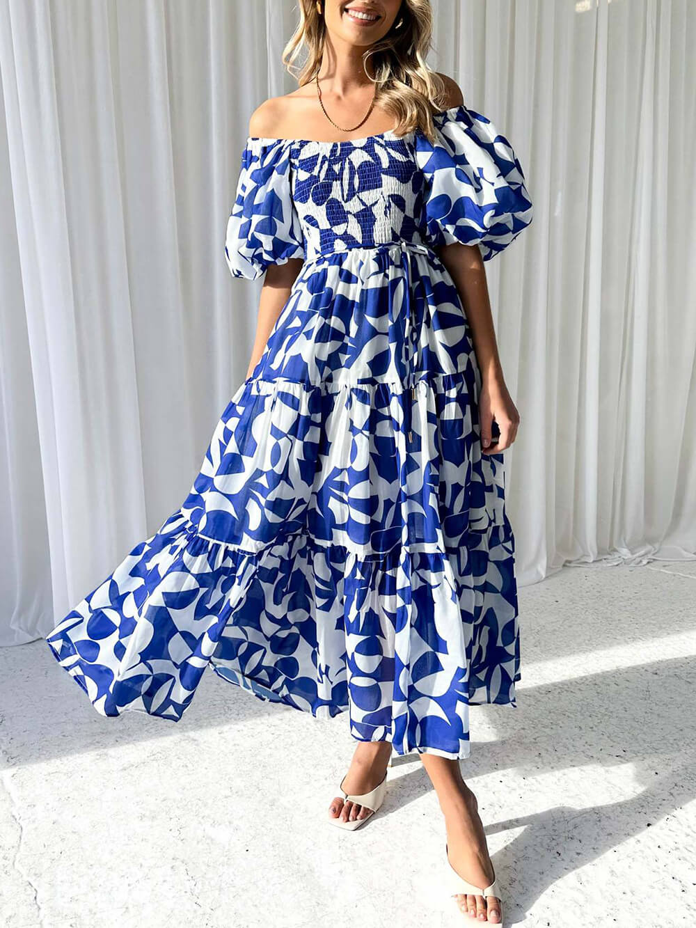 Fiore - Unique Floral Print Patchwork Up Pleated Maxi Dress