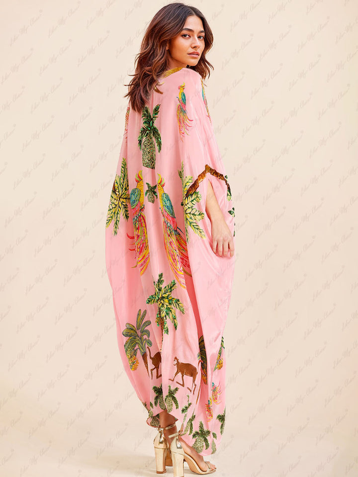 Kaia - Unique Drop Shoulder Sleeve Coconut Tree Printed Dress