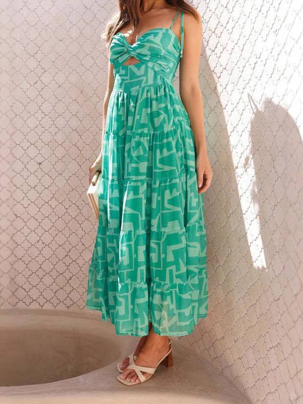 Kaia - Printed Suspender Midi Dress