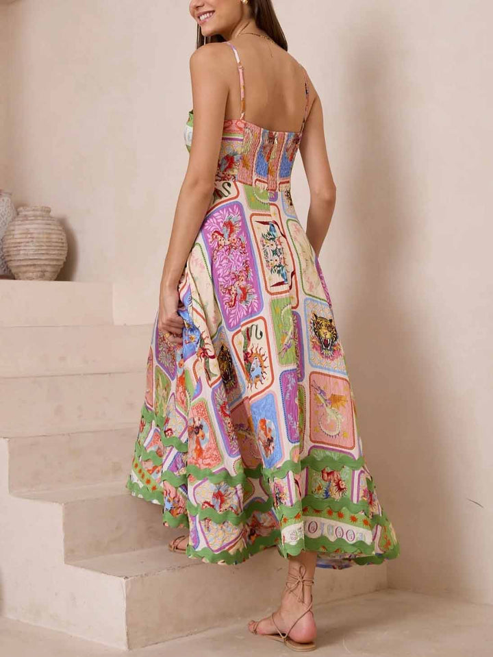 Elara - Unique Painted Print Sleeveless Lace Maxi Dress