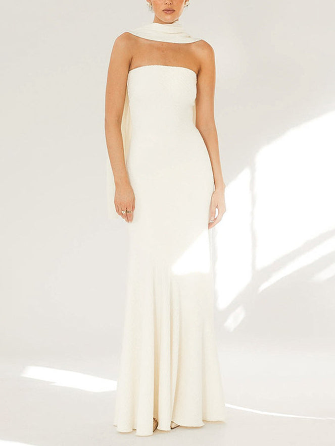 Adriana - Fashion Strapless One Shoulder Fishtail Maxi Dress