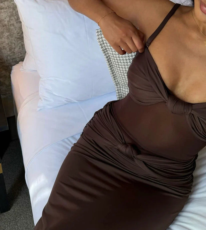 Leah - Elegant Twist Sheer Maxi Dress