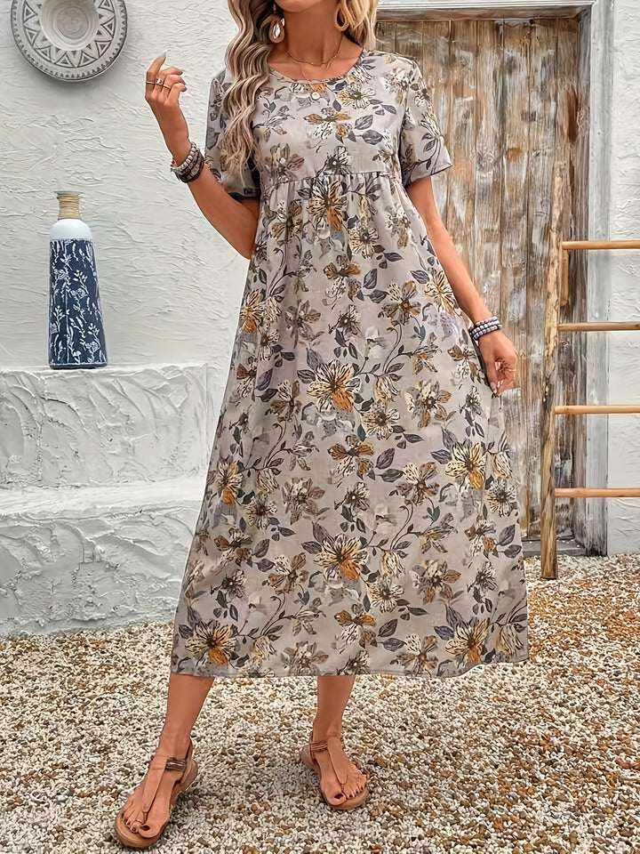 Lena – Floral Print Casual Round Neck Dress