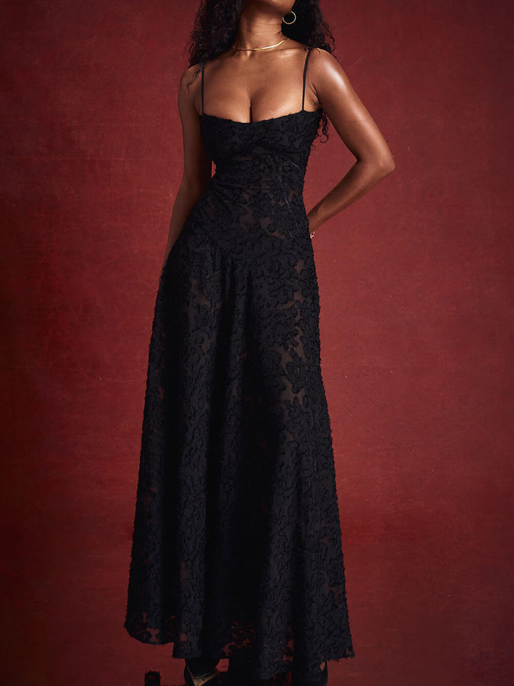 Seraphina - Black Floral Lace Back Maxi Dress