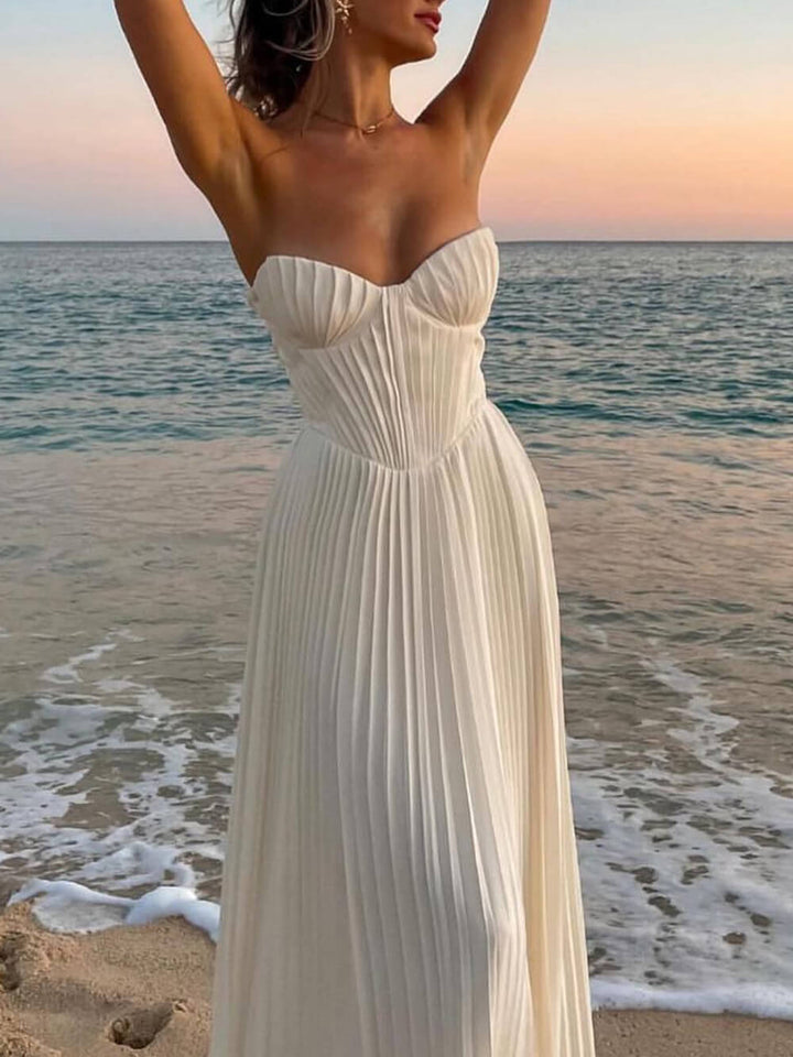 Nina - Elegant Pleated Strapless Maxi Dress