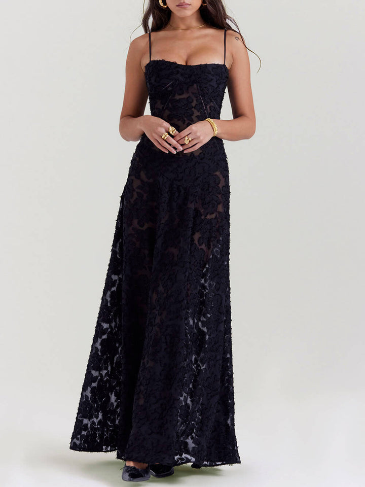 Seraphina - Black Floral Lace Back Maxi Dress