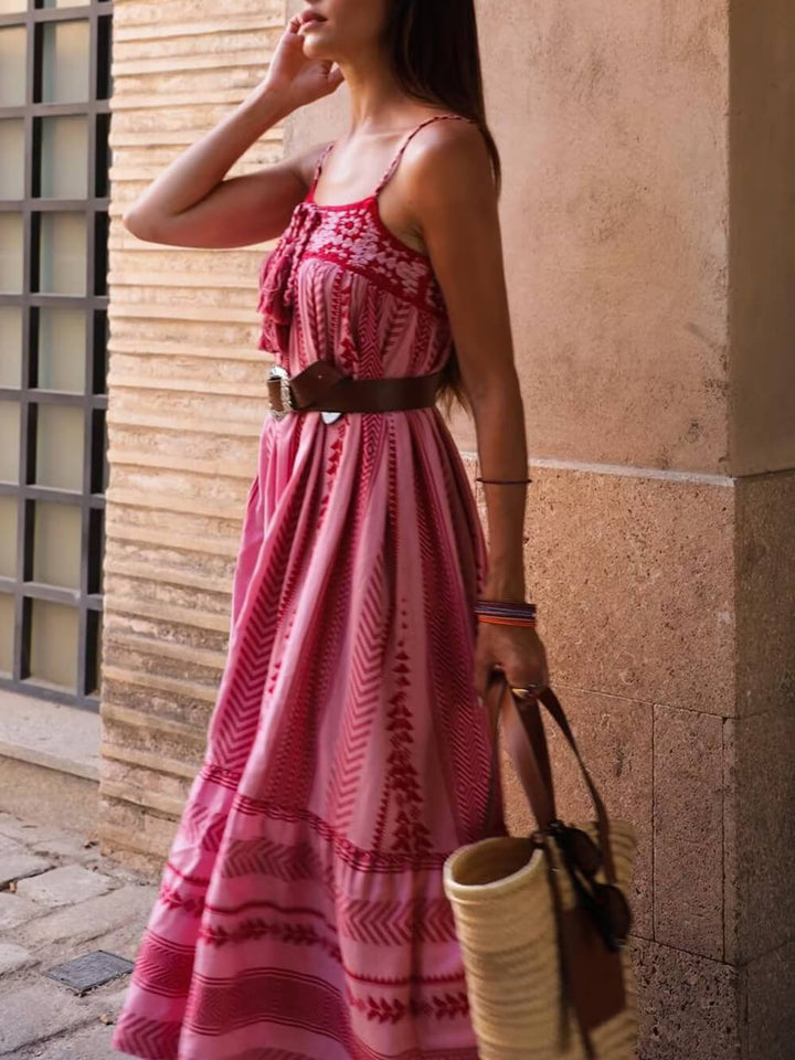 Zaria - Ethnic Style Crochet Patchwork Knitted Slip Maxi Dress