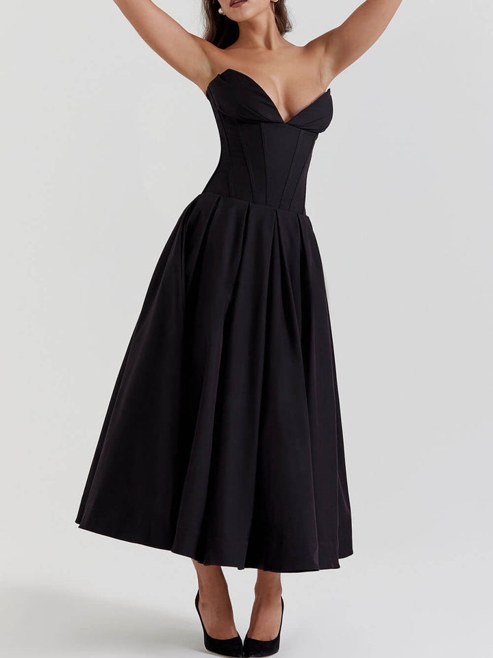 Noa - Black Strapless Midi Dress