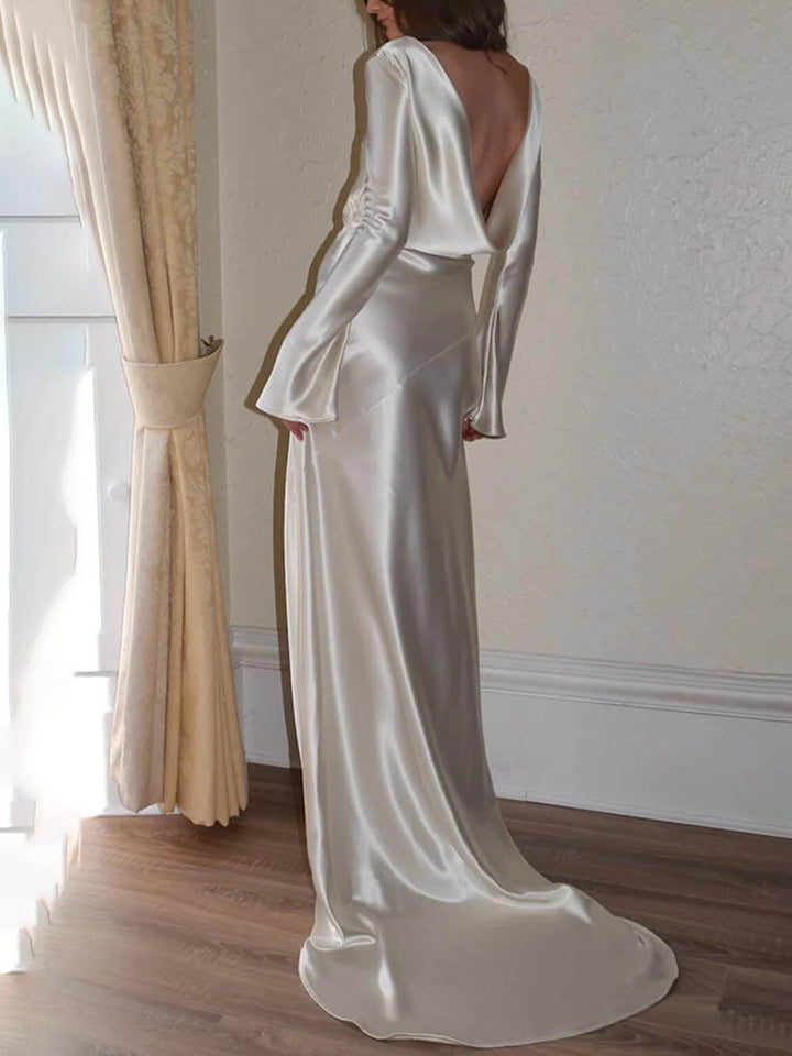 Arabella - Elegant And Exquisite Satin Backless Round Neck Maxi Dress