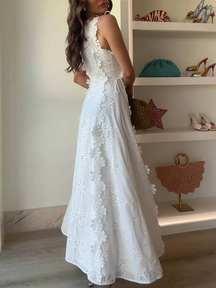 Siena - Delicate Lace Hook And Lace Up Sides Maxi Dress