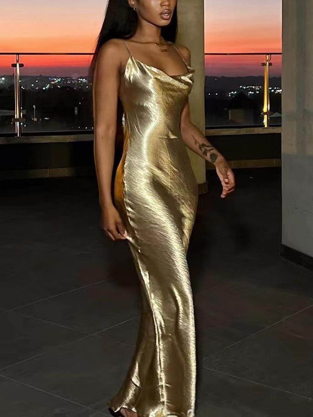 Amara - Elegant Satin Backless Spaghetti Strap Maxi Dress