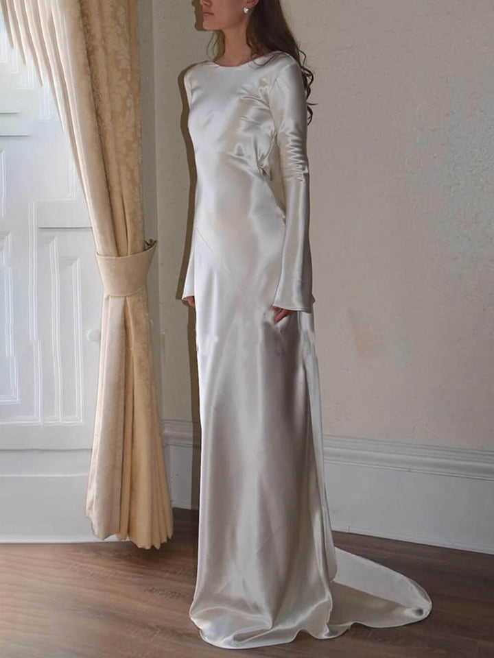 Arabella - Elegant And Exquisite Satin Backless Round Neck Maxi Dress