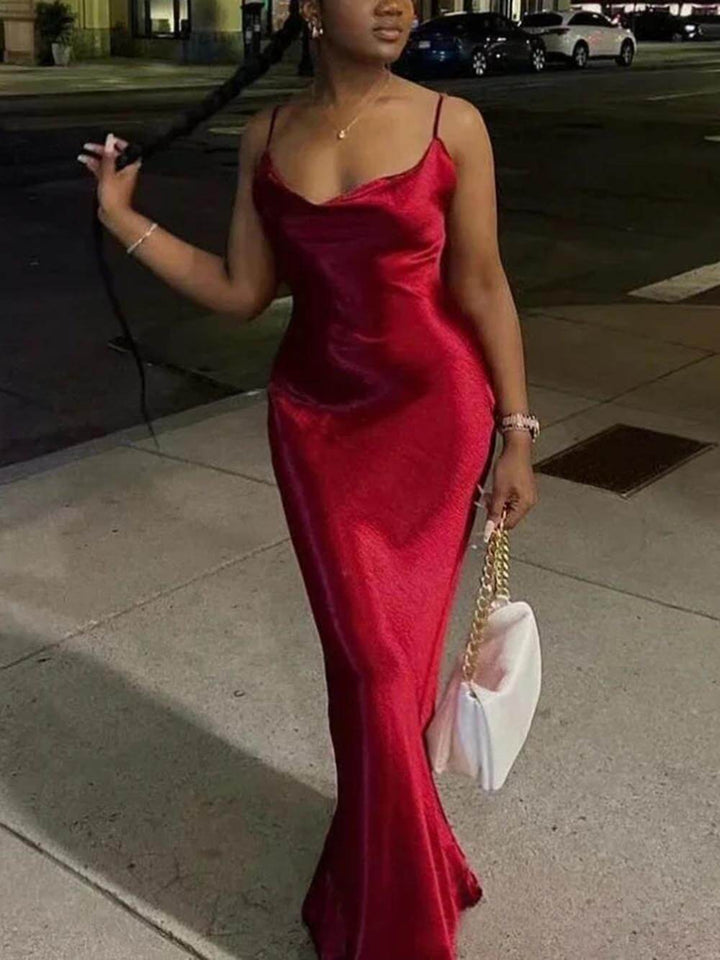 Amara - Elegant Satin Backless Spaghetti Strap Maxi Dress