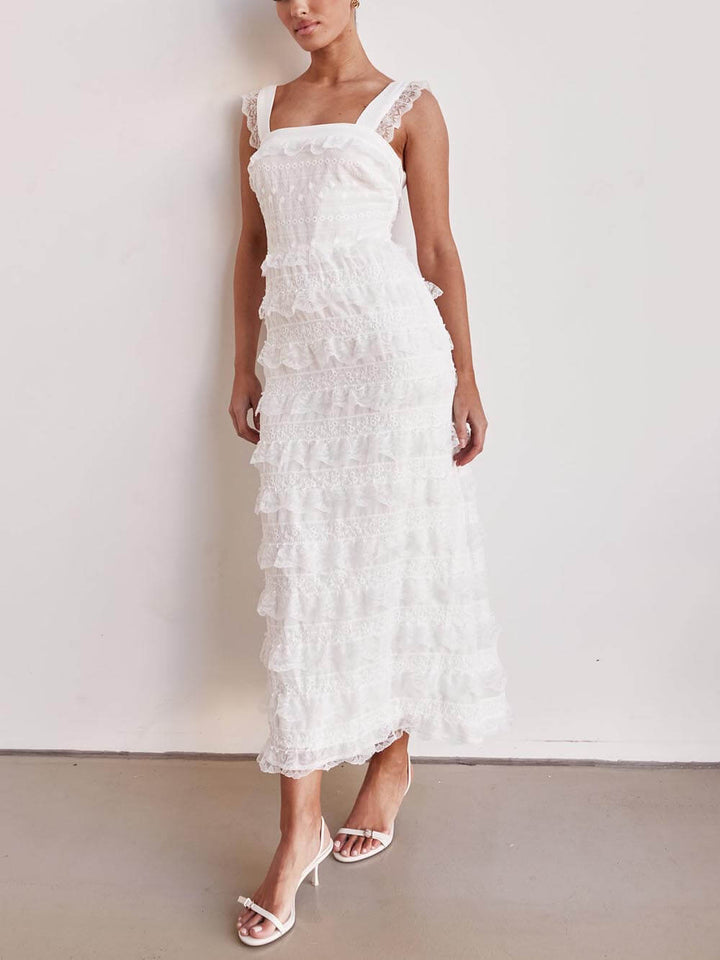Molly - Delicate Layered Lace Detail A-Line Hem Maxi Dress
