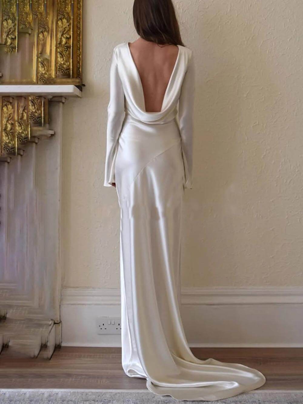 Arabella - Elegant And Exquisite Satin Backless Round Neck Maxi Dress