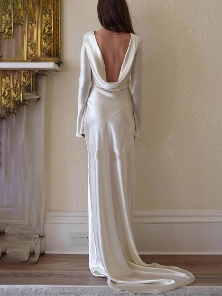 Arabella - Elegant And Exquisite Satin Backless Round Neck Maxi Dress