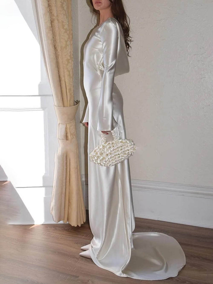 Arabella - Elegant And Exquisite Satin Backless Round Neck Maxi Dress