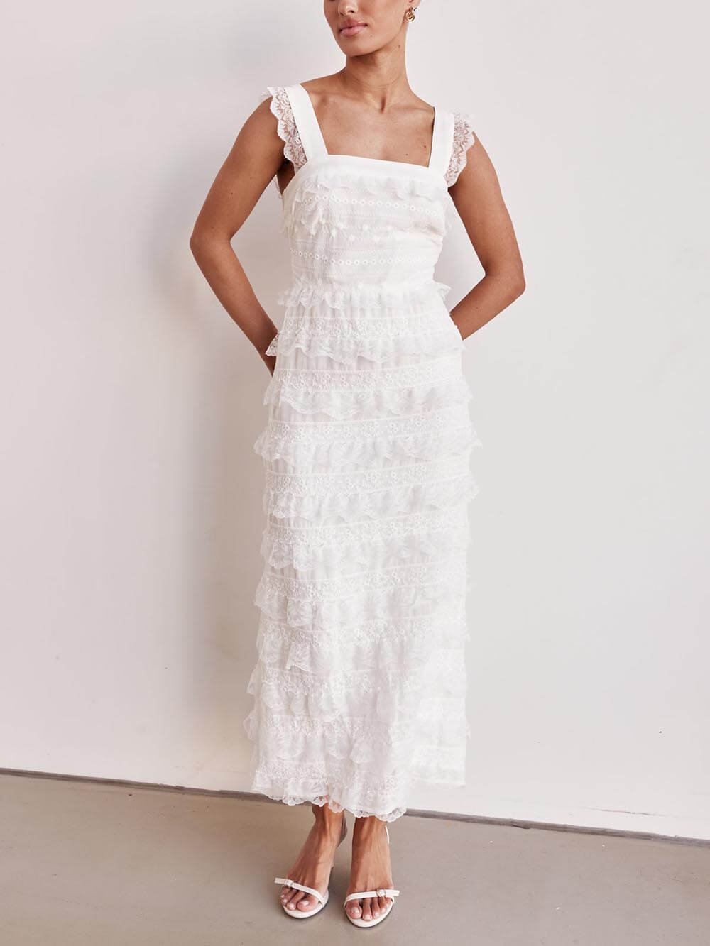 Molly - Delicate Layered Lace Detail A-Line Hem Maxi Dress