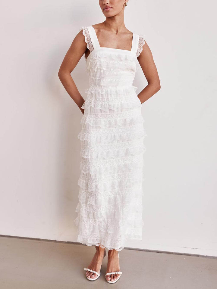 Molly - Delicate Layered Lace Detail A-Line Hem Maxi Dress