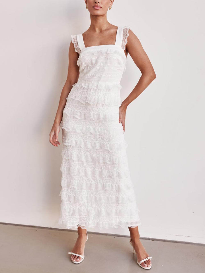 Molly - Delicate Layered Lace Detail A-Line Hem Maxi Dress