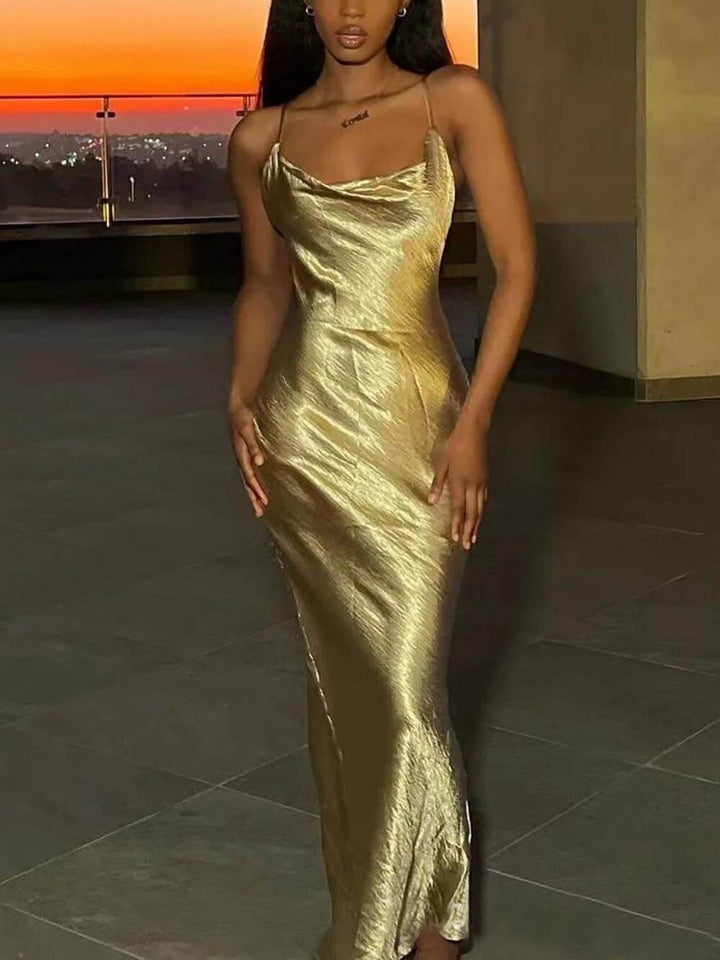 Amara - Elegant Satin Backless Spaghetti Strap Maxi Dress
