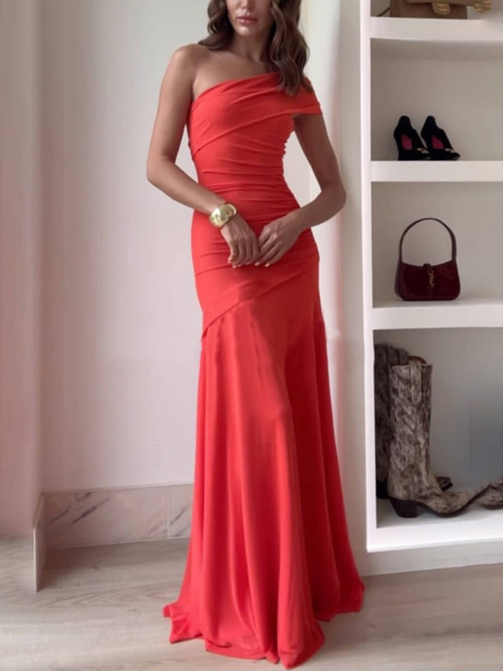 Sienna - Elegance Effortless Mesh Off Shoulder Ruched Stretch Maxi Dress