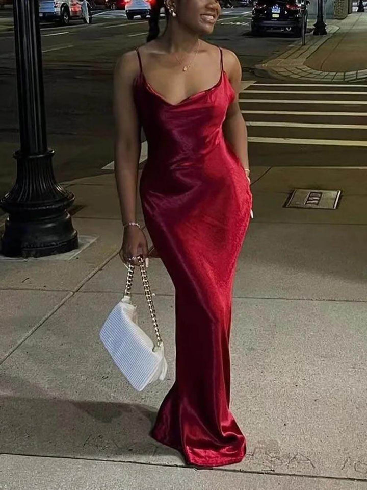 Amara - Elegant Satin Backless Spaghetti Strap Maxi Dress