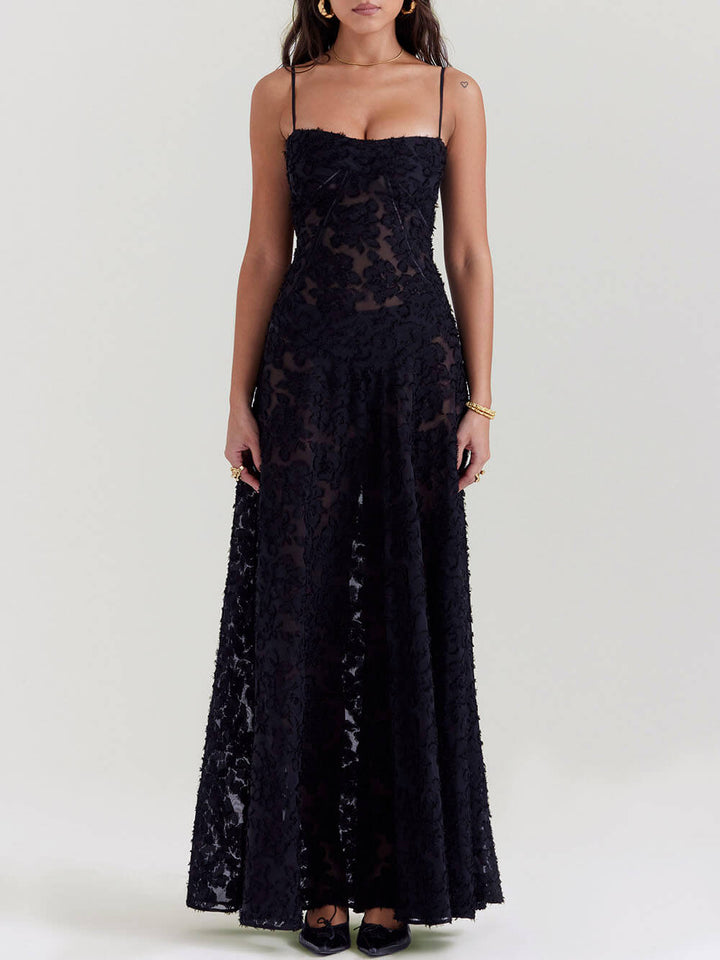 Seraphina - Black Floral Lace Back Maxi Dress
