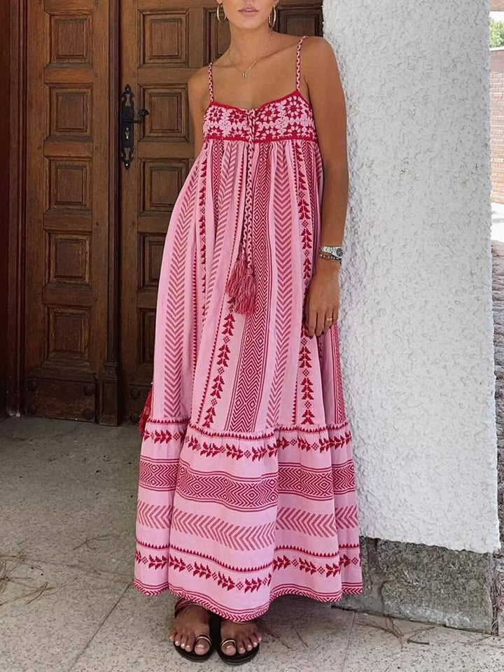 Zaria - Ethnic Style Crochet Patchwork Knitted Slip Maxi Dress
