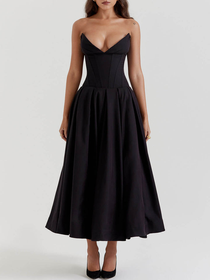Noa - Black Strapless Midi Dress