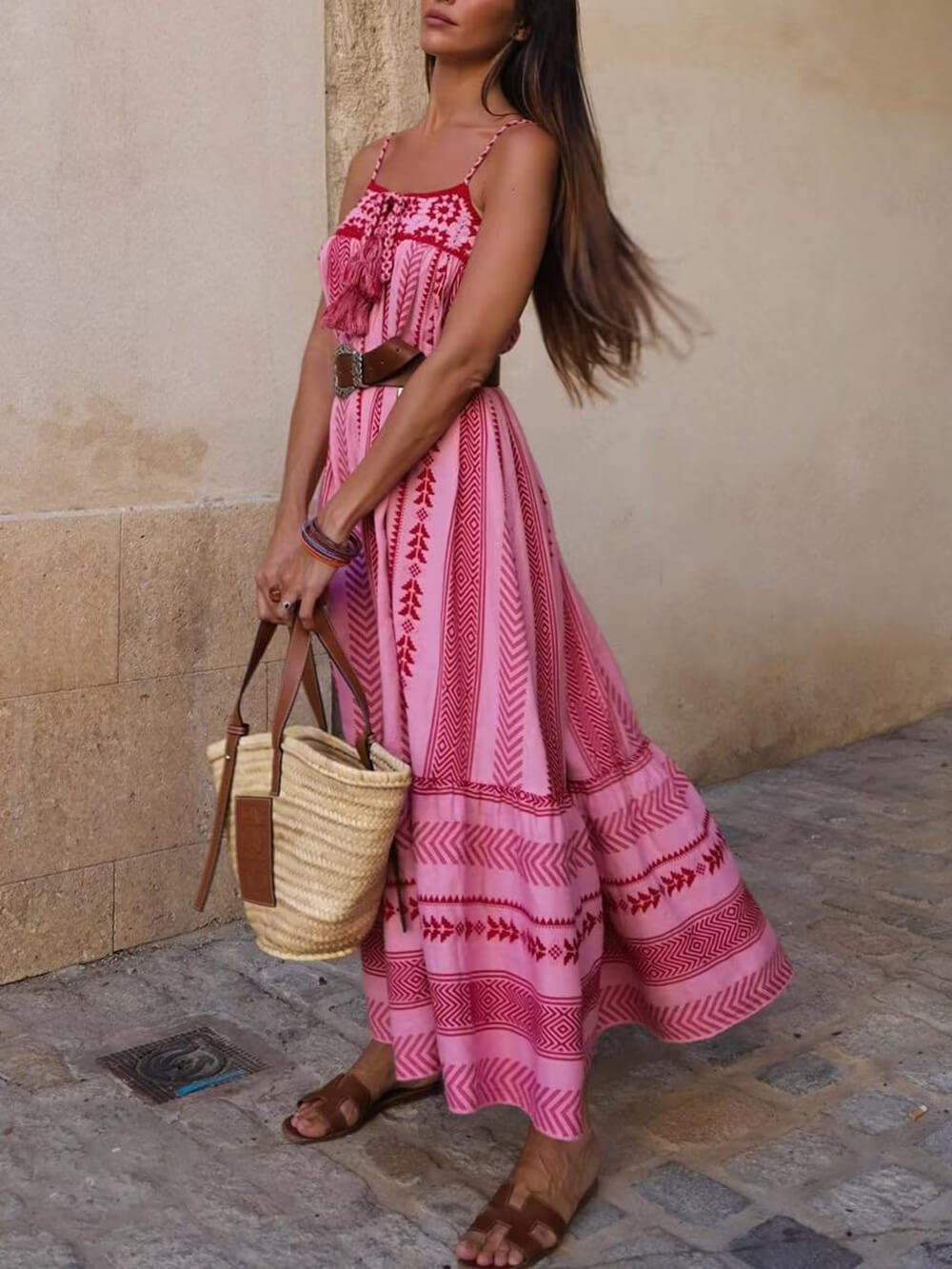 Zaria - Ethnic Style Crochet Patchwork Knitted Slip Maxi Dress