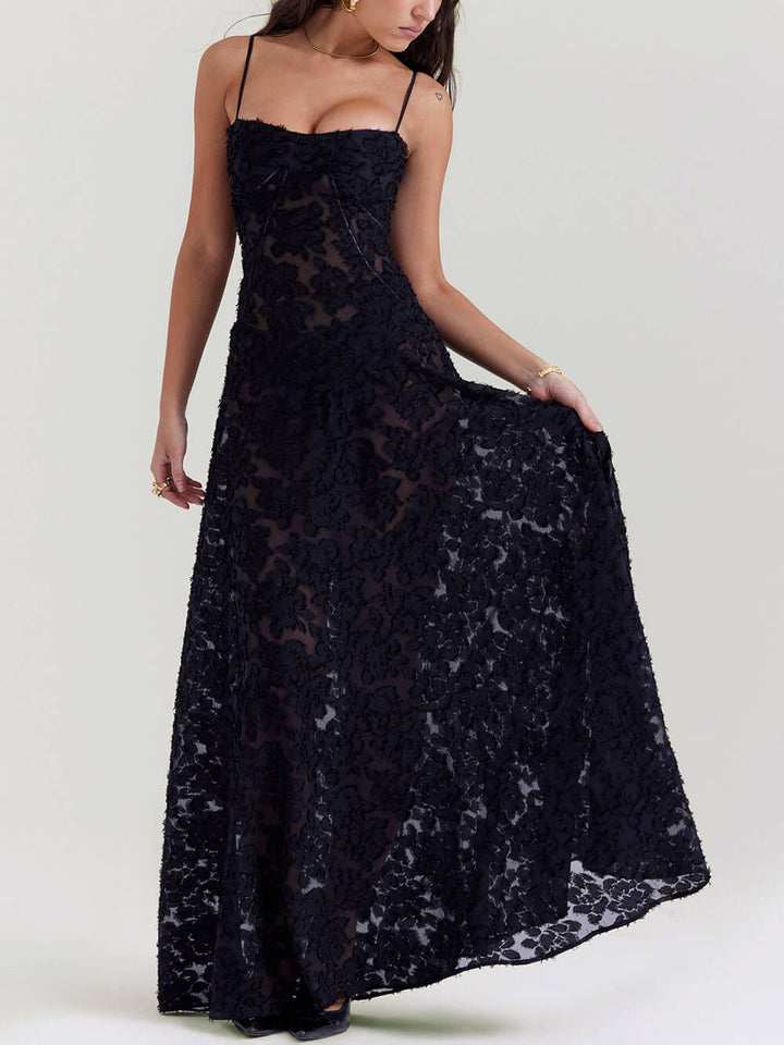 Seraphina - Black Floral Lace Back Maxi Dress
