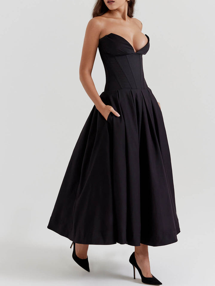 Noa - Black Strapless Midi Dress