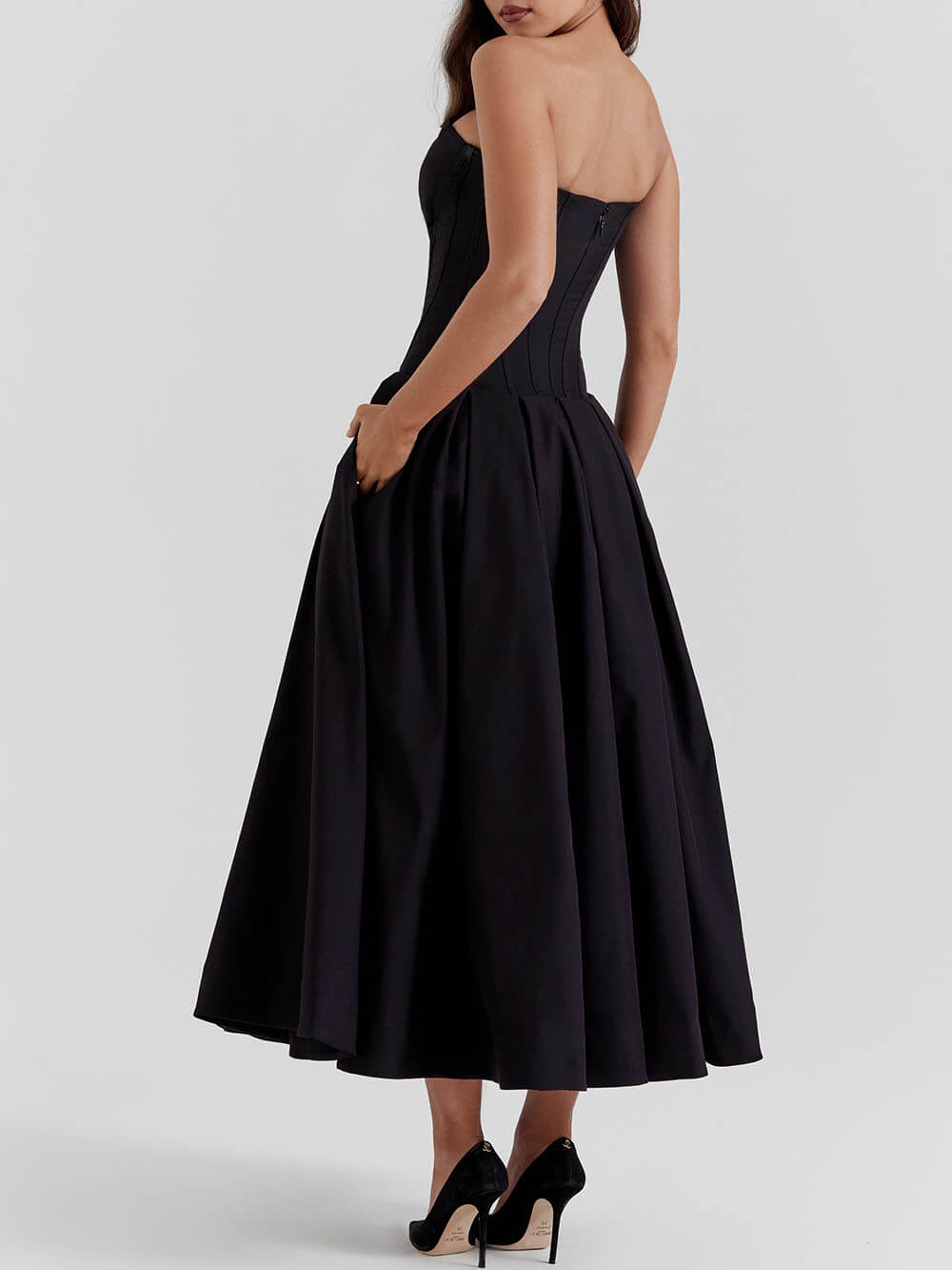 Noa - Black Strapless Midi Dress