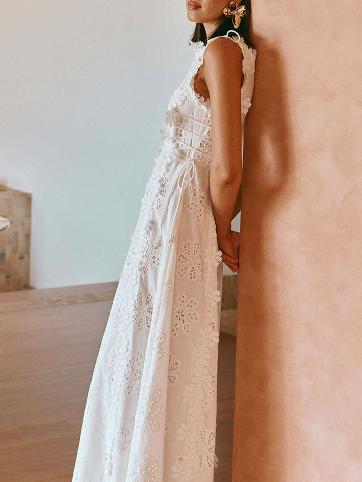 Siena - Delicate Lace Hook And Lace Up Sides Maxi Dress
