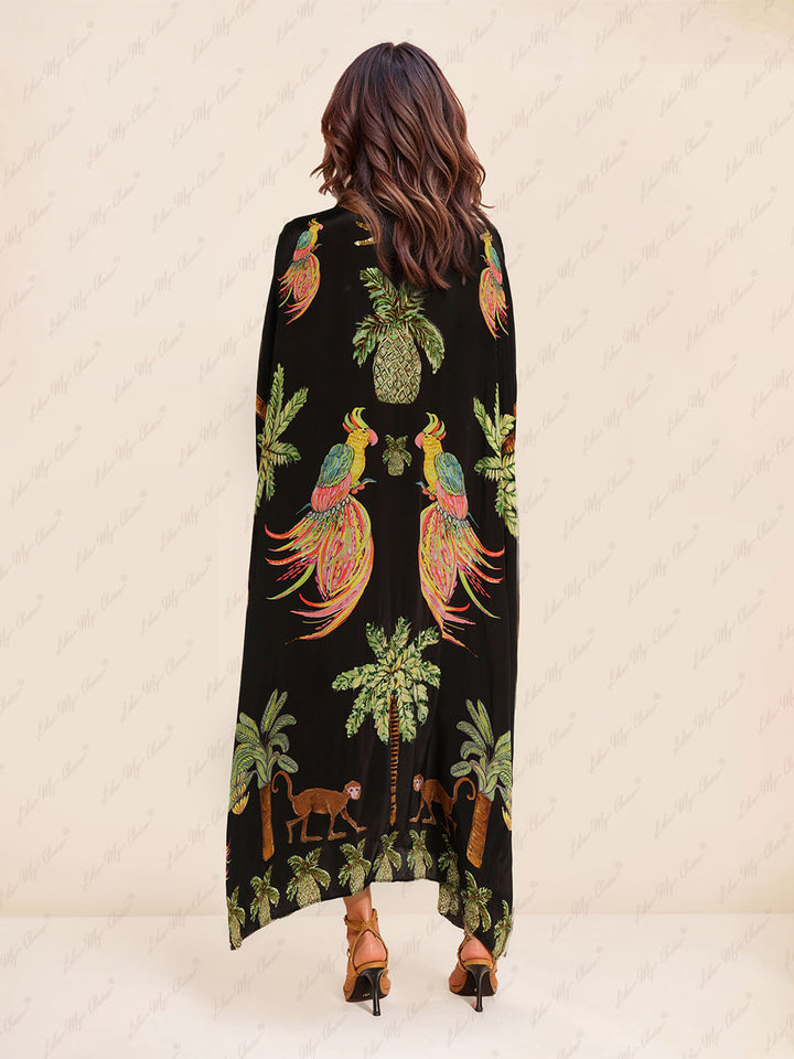 Kaia - Unique Drop Shoulder Sleeve Coconut Tree Printed Dress