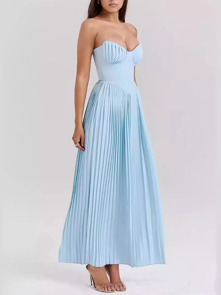 Nina - Elegant Pleated Strapless Maxi Dress